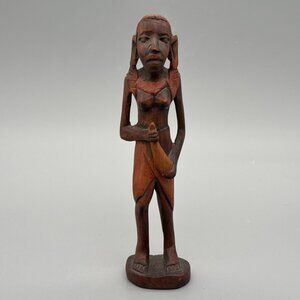 Vintage Hand Carved Wooden Woman Figurine African Tribal Style Sculpture